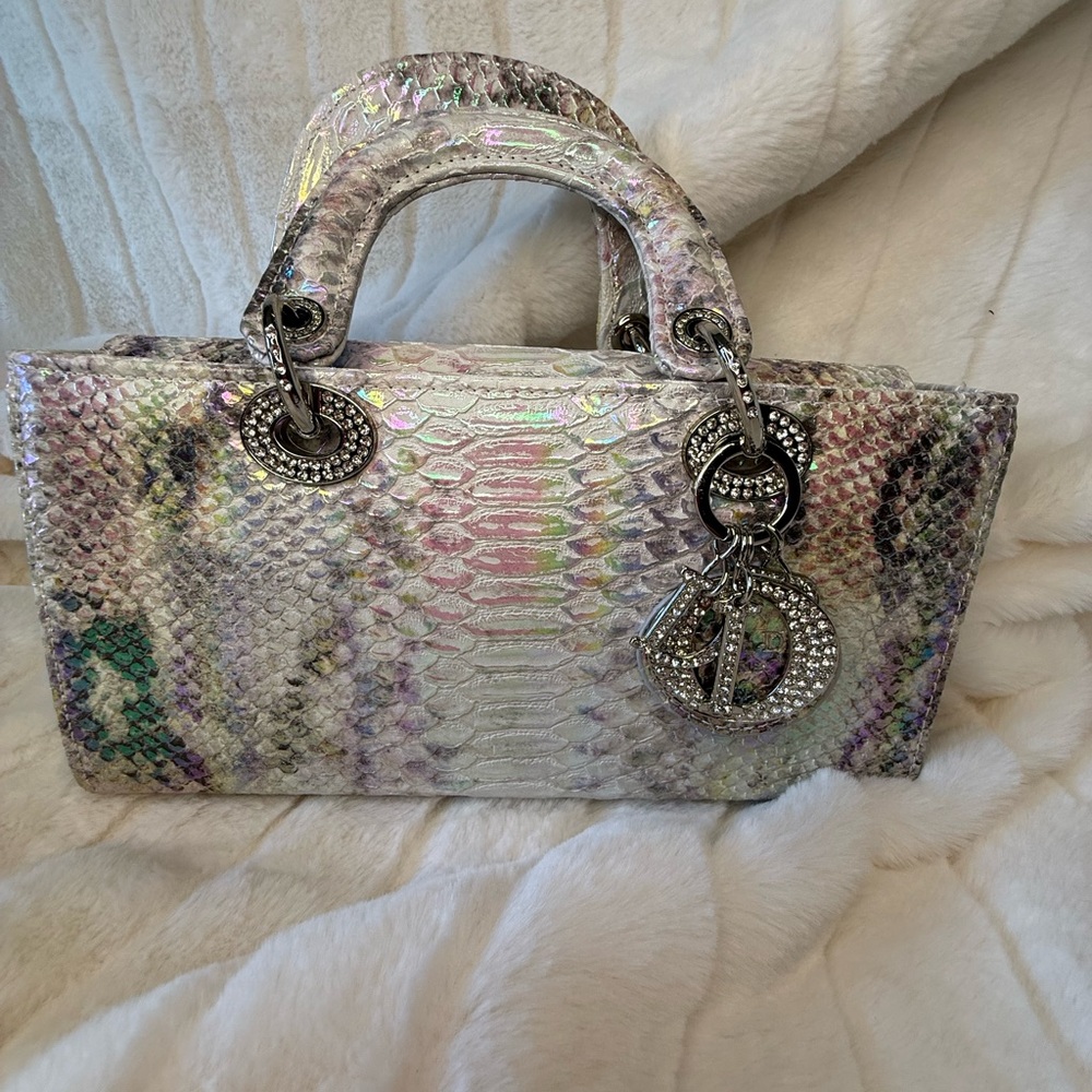 Elegant Multicolor Python Leather Handbag - image 1